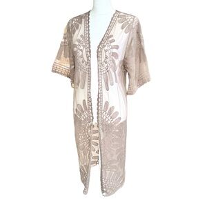 Rebellion Taupe Tan Lace Swim Coverup 3/4 Sleeves